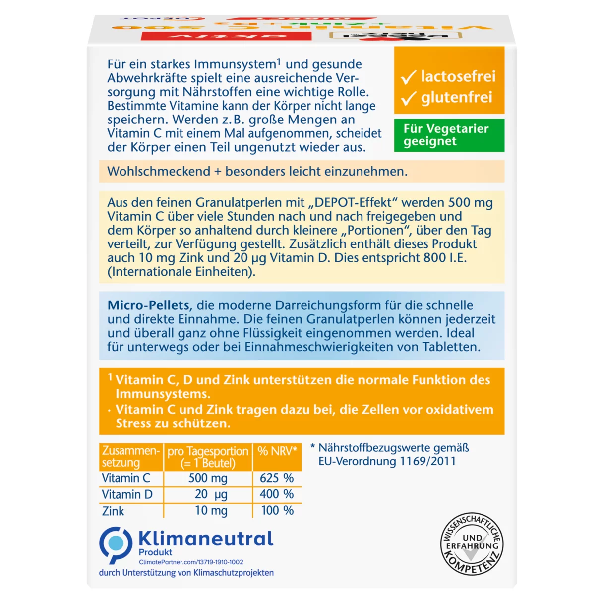 Abbildung der Produktverpackung Doppelherz aktiv Vitamin C 500 DIRECT Rückansicht